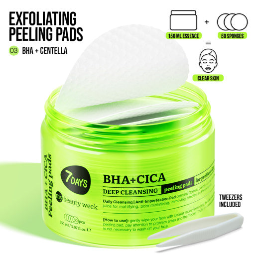7DAYS Dischete Faciale Exfoliante BHA+CICA Curatare Profunda 50buc
