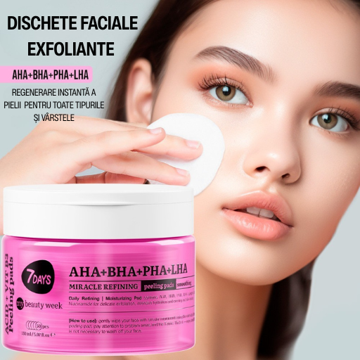 7DAYS Dischete Faciale Exfoliante cu AHA si BHA Multi-Acizi 50buc