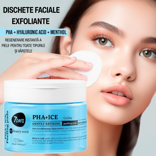 7DAYS Dischete Faciale Exfoliante PHA+ICE Efect Racire 50buc