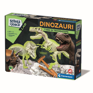 Clementoni Descopera Dinozaurul T-Rex & Triceraptor Fluo Stiinta si Joaca