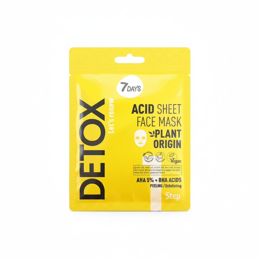 7DAYS Masca Tip Servetel Detox Acizi AHA 5% + BHA 25g - Masca Exfolianta