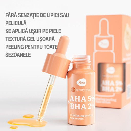 7Days AHA 5% + BHA 2% Facial Peeling Serum 20ml - Ser Exfoliant Pentru Fata
