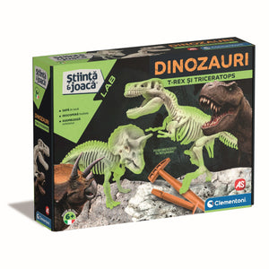 Clementoni Descopera Dinozaurul T-Rex & Triceraptor Fluo Stiinta si Joaca