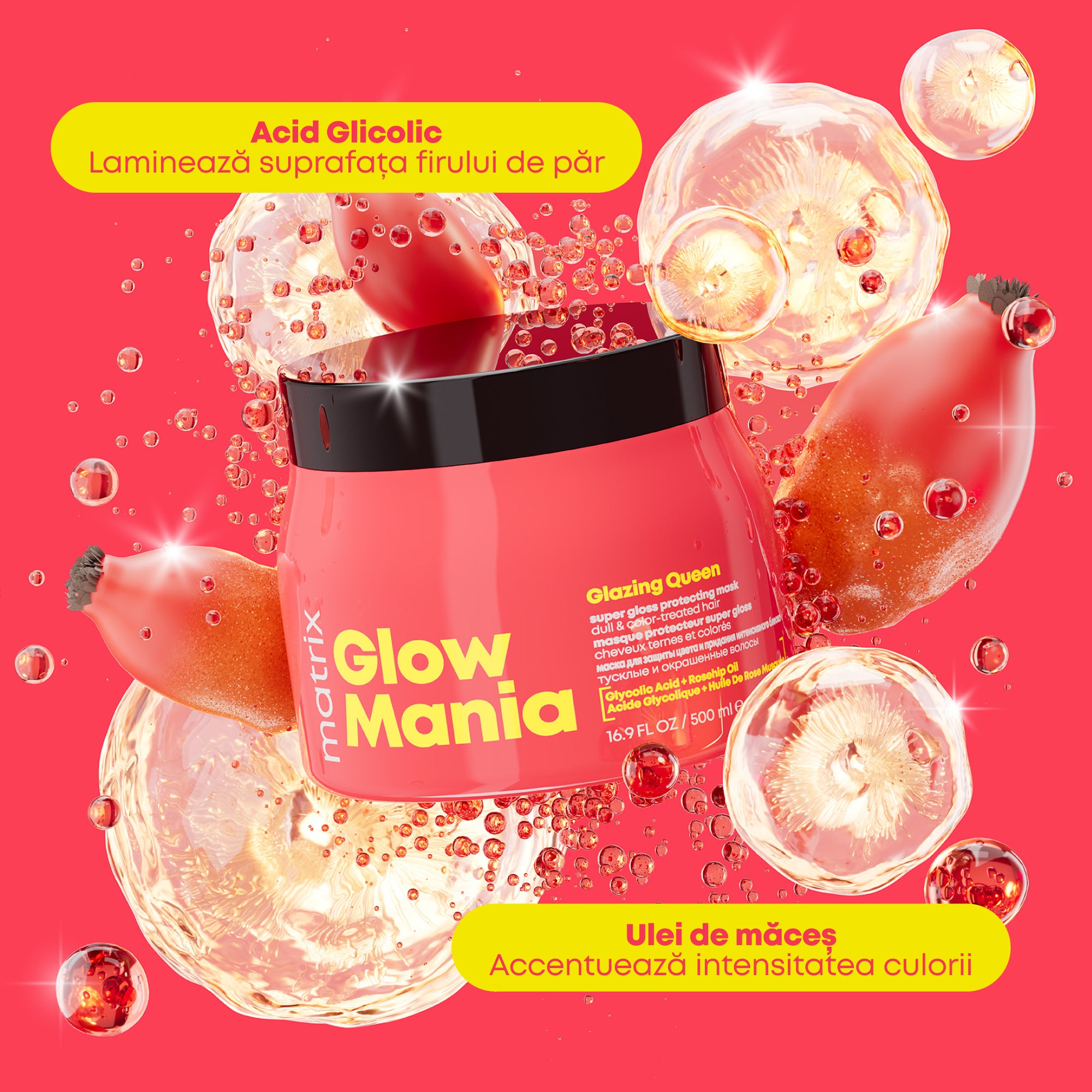 Matrix Glow Mania Mask 500ml - Masca Pentru Mentinerea Culorii si Stralucire