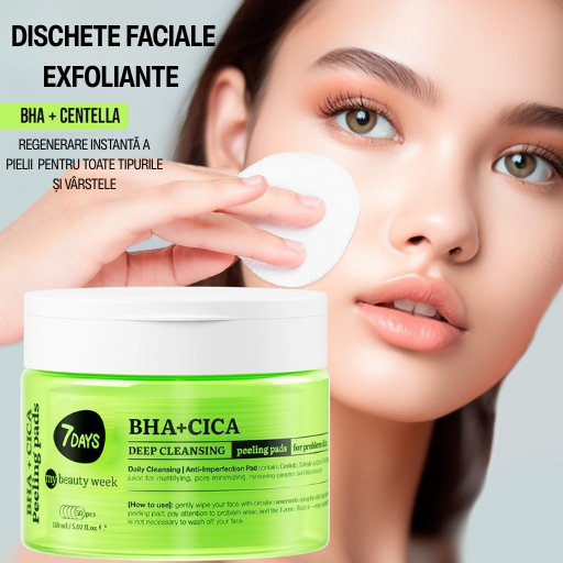 7DAYS Dischete Faciale Exfoliante BHA+CICA Curatare Profunda 50buc
