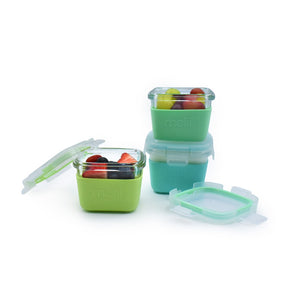 Melii Set 3 Recipiente Sticla 3 160ml cu Husa Silicon Blue Mint Lime