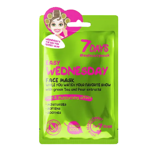 Mască de față tip șervețel 7DAYS Easy Wednesday cu ceai verde și pară, 28 g