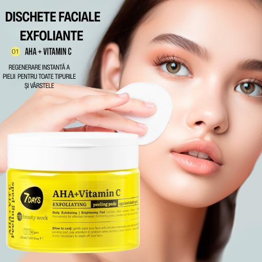 Dischete Faciale Exfoliante 7DAYS MBW AHA + Vitamina C Iluminare 50 buc 150ml