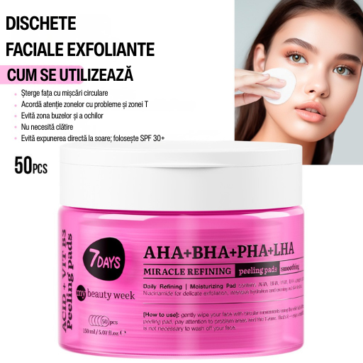 7DAYS Dischete Faciale Exfoliante cu AHA si BHA Multi-Acizi 50buc