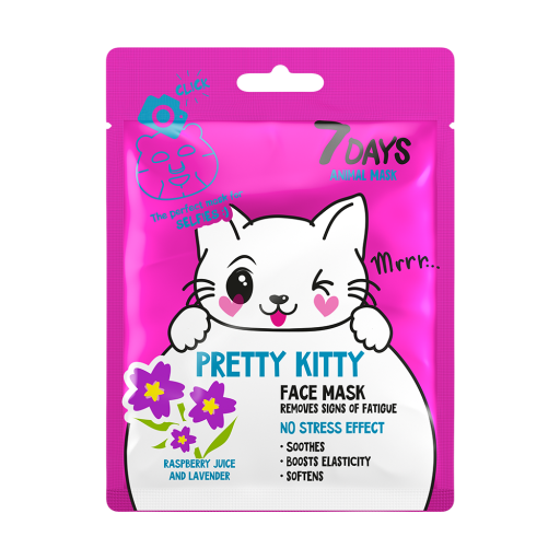 7DAYS Masca de Fata Animal Mask Pretty Kitty Zmeura & Lavanda 28g - Combate Semnele Oboselii
