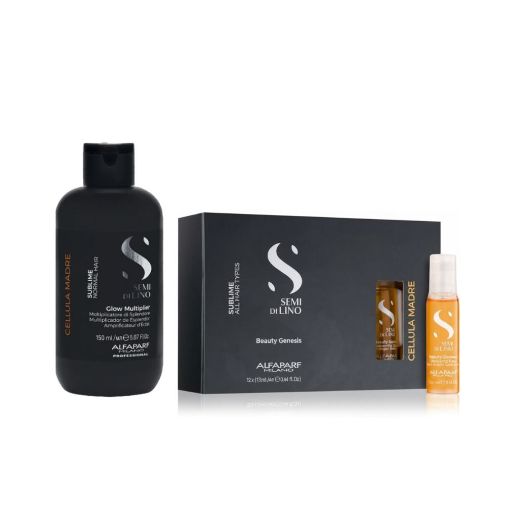 Set Alfaparf Milano Cellula Madre - Glow Multiplier 150ml si Tratament Fiole 12x13ml
