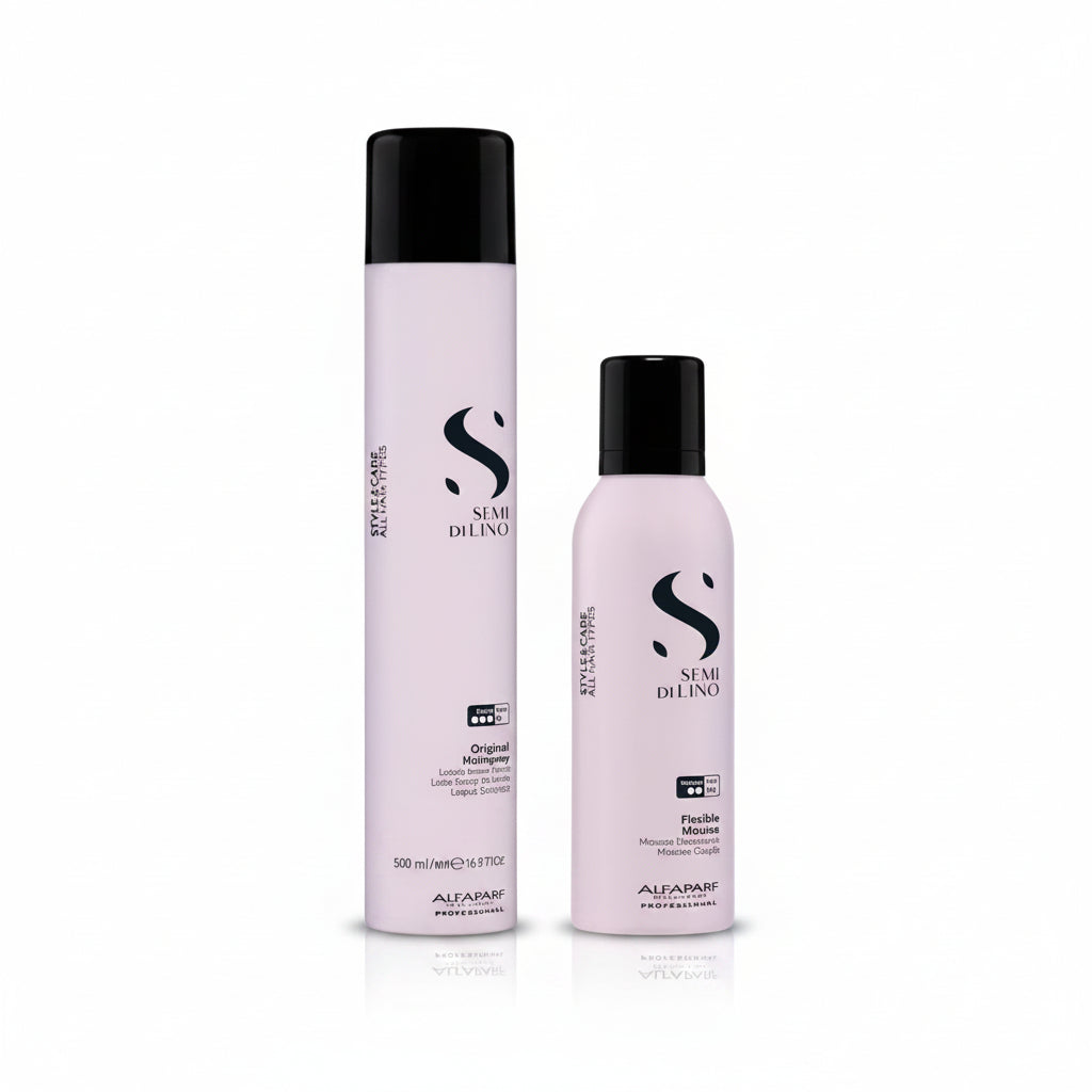 Set Duo Alfaparf Semi Di Lino Hairspray & Mousse - Fixativ 500ml si Spuma Flexibila 250ml