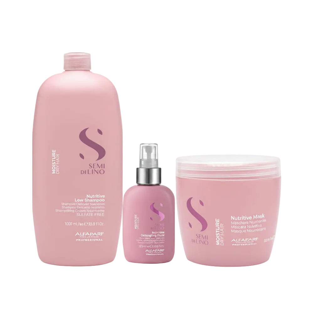 Set Trio Alfaparf Milano Semi Di Lino Moisture - Sampon 1000ml + Masca 500ml + Tratament 125ml