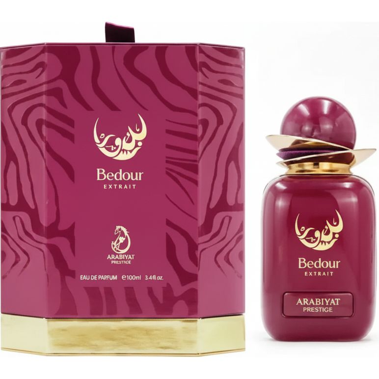 Arabiyat Prestige Bedour Extrait 100ml - un parfum feminin intens si rafinat, cu o compozitie bogata si catifelata, ce imbina accente florale opulente cu nuante dulci si orientale