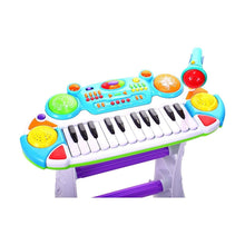 Încarcă imaginea în Galerie, AS Instrument Muzical Pianina Electronica Malplay cu Scaun si Microfon 45 cm Inaltime Albastru
