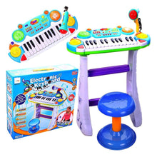 Încarcă imaginea în Galerie, AS Instrument Muzical Pianina Electronica Malplay cu Scaun si Microfon 45 cm Inaltime Albastru
