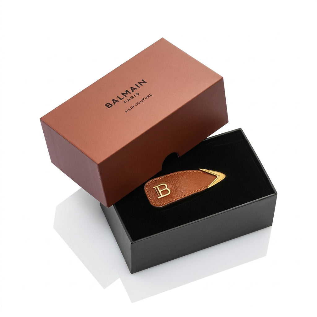 Balmain Snap Hair Clip Allure Brown Golden Twist - Agrafa de Par din Piele Naturala