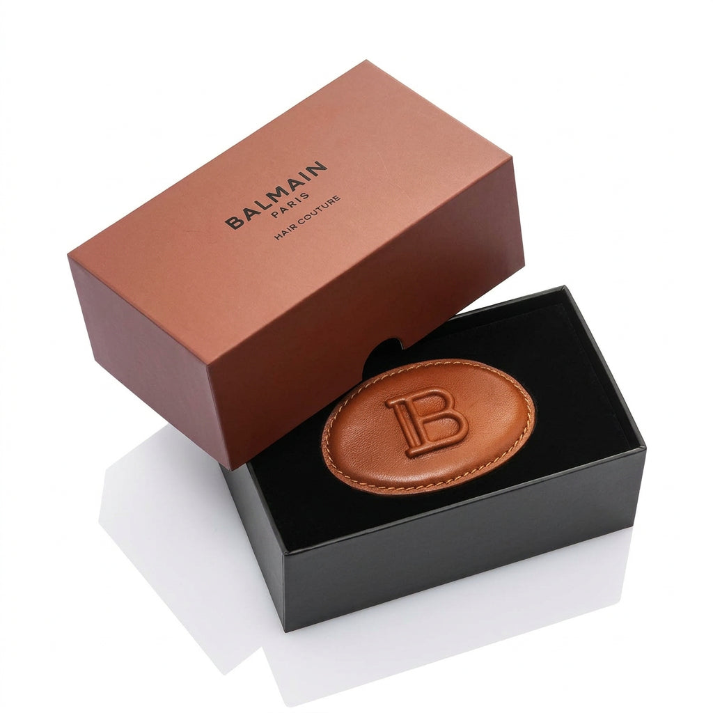 Balmain Lockf of Labyrinth Leather Barrette Brown - Clama de Par din Piele Editie Limitata
