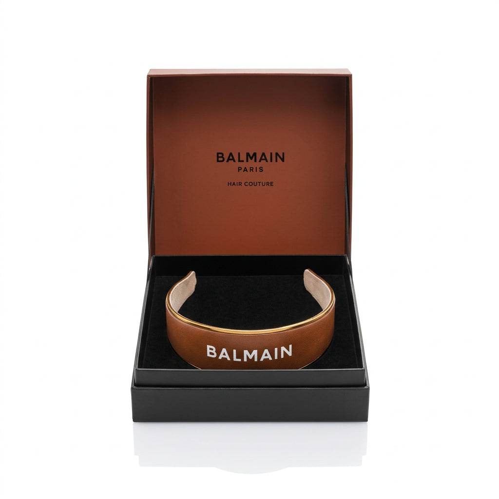 Balmain Locks Of Labyrinth Leather Headband - Bentita de Par din Piele cu Detalii Placate cu Aur