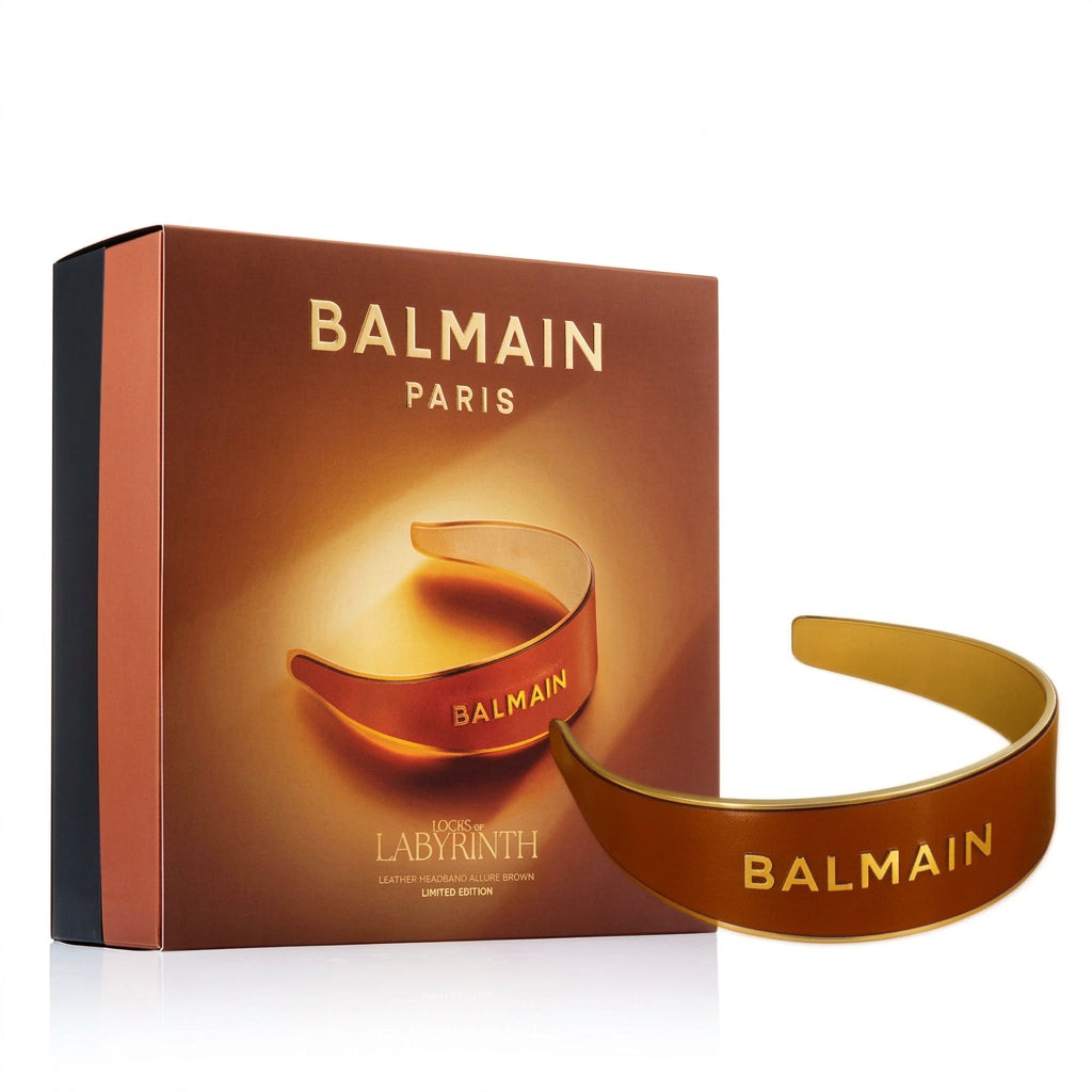 Balmain Locks Of Labyrinth Leather Headband - Bentita de Par din Piele cu Detalii Placate cu Aur