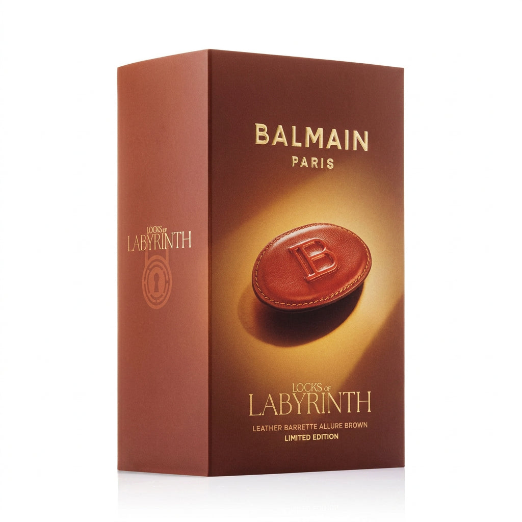 Balmain Lockf of Labyrinth Leather Barrette Brown - Clama de Par din Piele Editie Limitata
