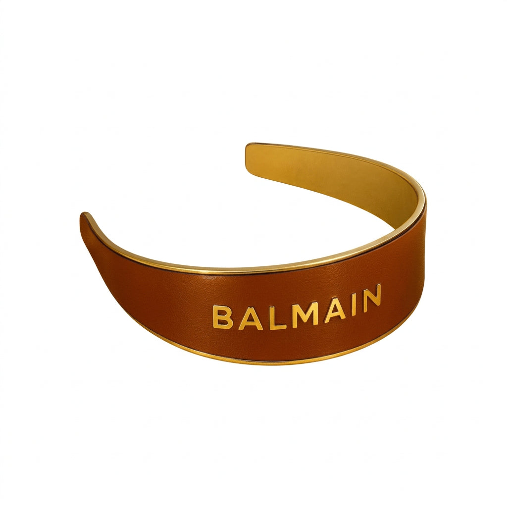 Balmain Locks Of Labyrinth Leather Headband - Bentita de Par din Piele cu Detalii Placate cu Aur