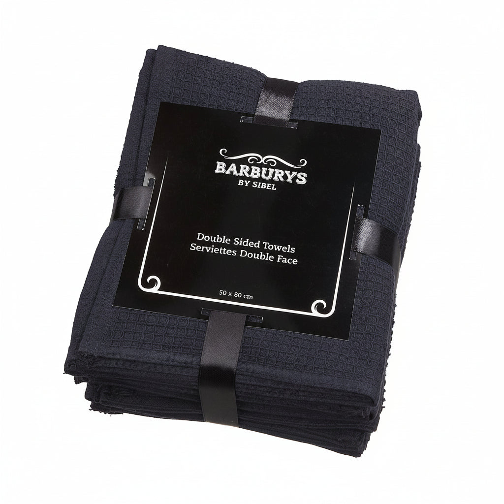 Barburys Face Towel Cotton 50x80cm Black 6pcs - Prosoape Profesionale din Bumbac