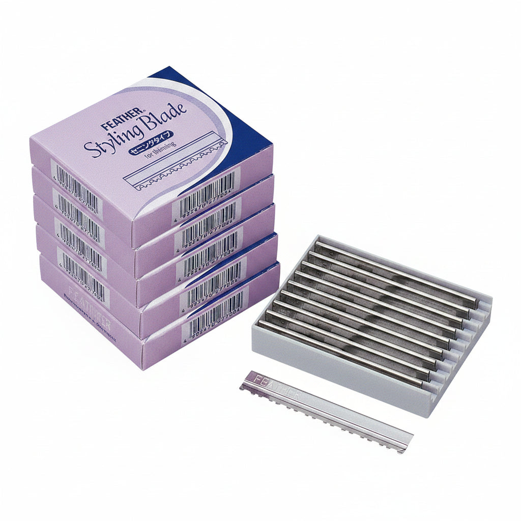 Feather Razor Blades Thinning 5x10pcs + Container - Lame Pentru Subtierea Parului