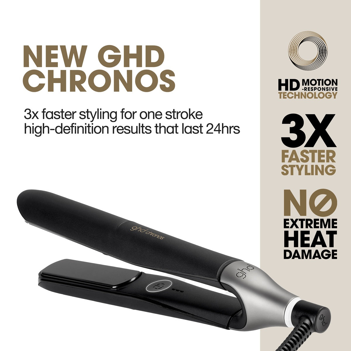 GHD Chronos Black Straightener - Placa Profesionala de Par HD Motion Responsive