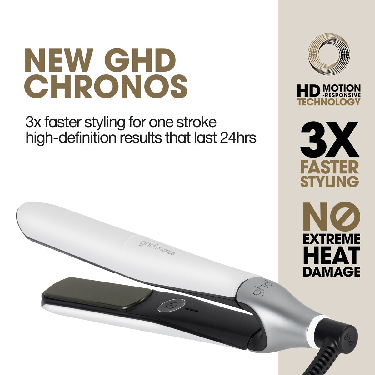 GHD Chronos White Straightener - Placa Profesionala de Par HD Motion Responsive