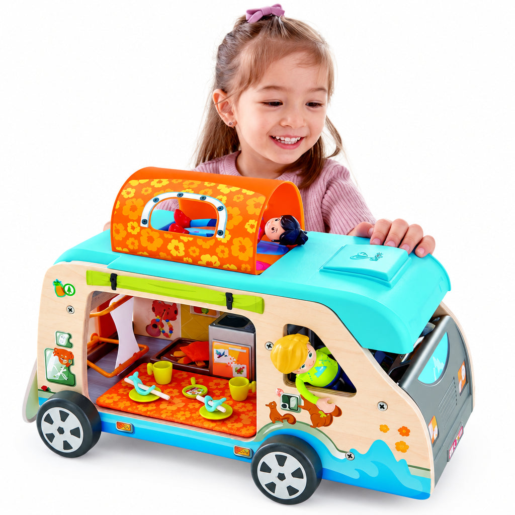 Hape Furgoneta de Aventura - Set de Joaca cu Papusi si Accesorii