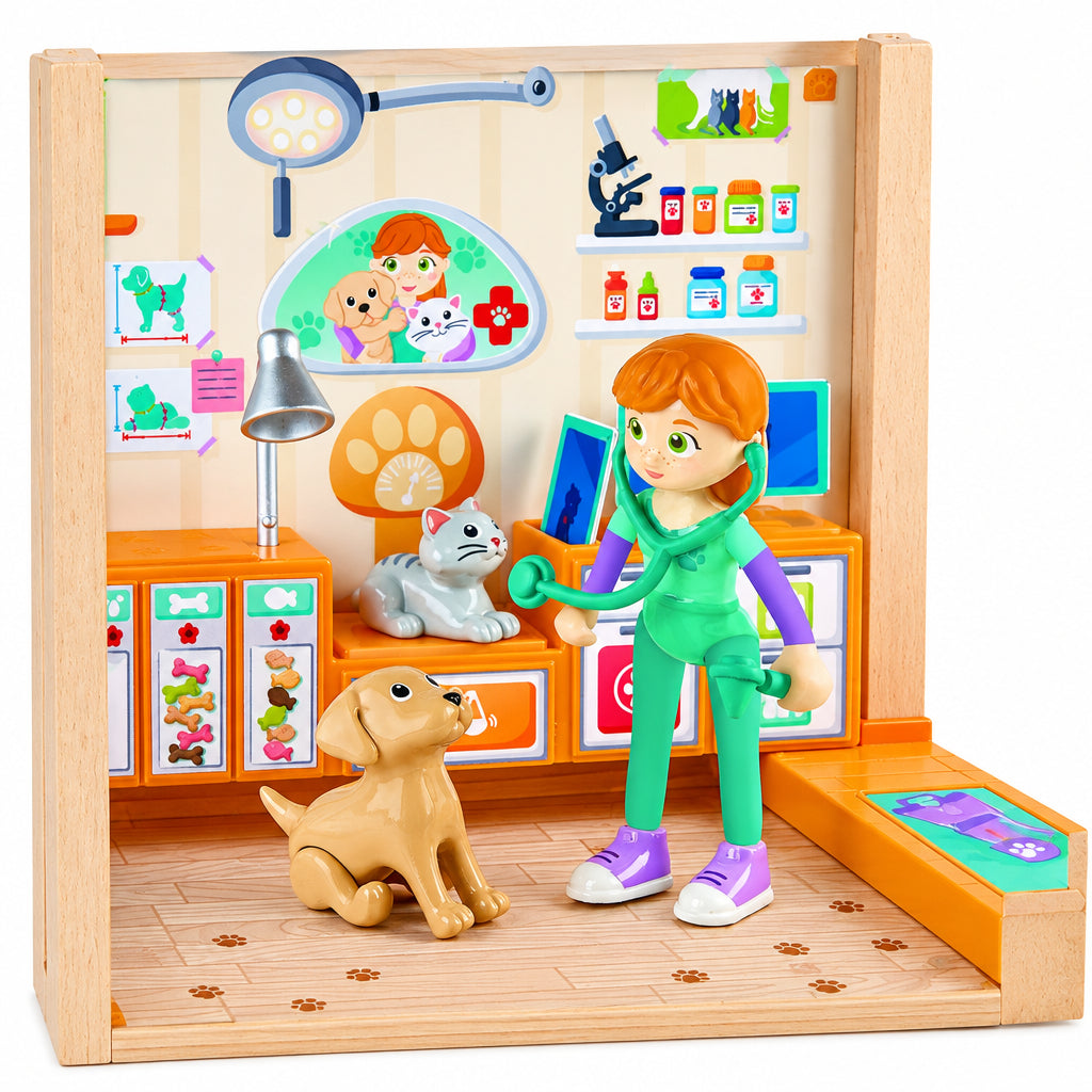 Hape Set Veterinar din Lemn - Clinica Pentru Animale cu Accesorii