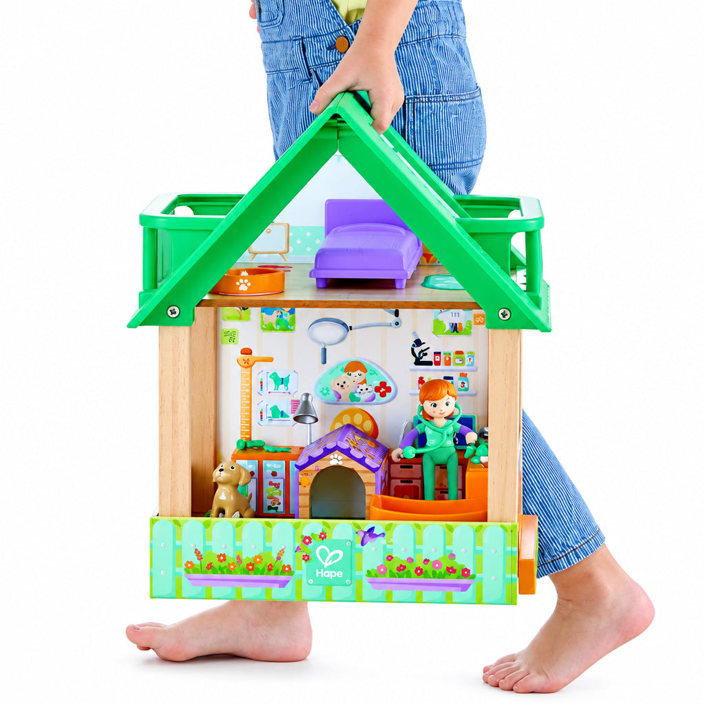 Hape Set Veterinar din Lemn - Clinica Pentru Animale cu Accesorii