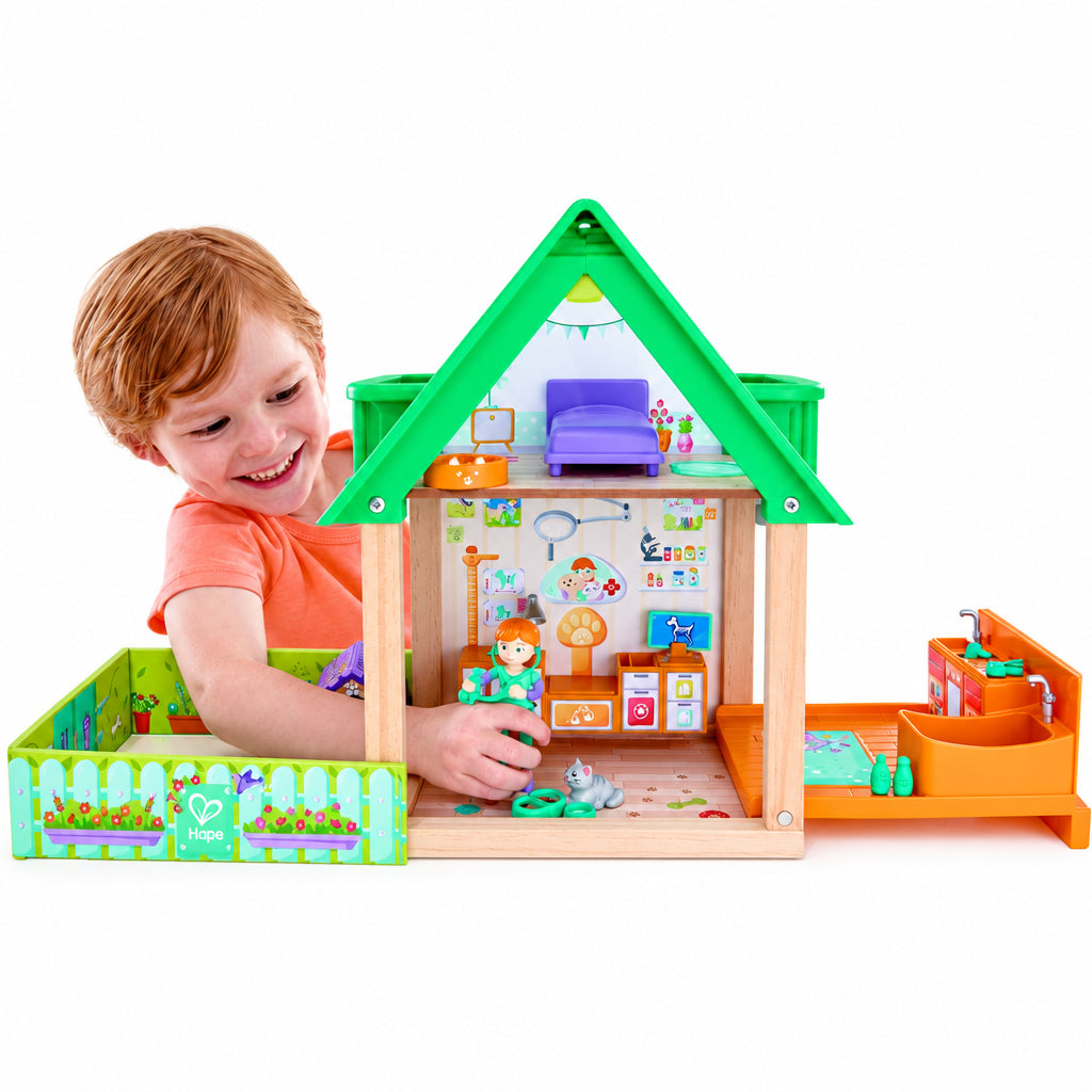 Hape Set Veterinar din Lemn - Clinica Pentru Animale cu Accesorii