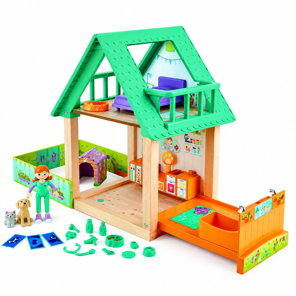 Hape Set Veterinar din Lemn - Clinica Pentru Animale cu Accesorii