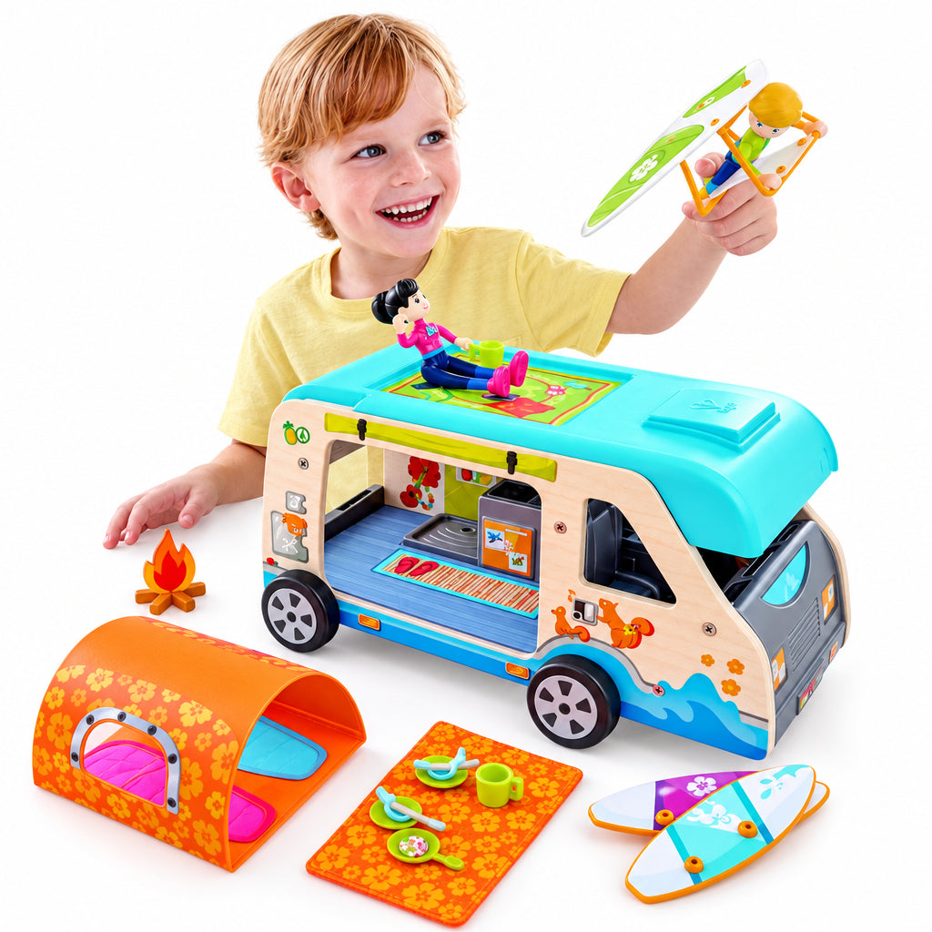 Hape Furgoneta de Aventura - Set de Joaca cu Papusi si Accesorii