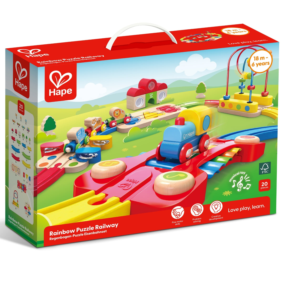 Hape Sina de Tren Curcubeu - Set Feroviar cu Xilofon si Tamburina