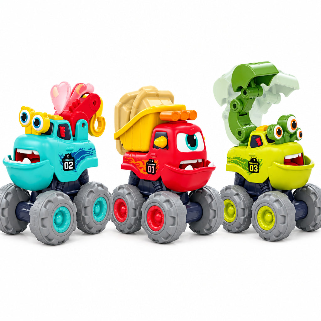 Hola Set 3 Masinute de Constructie - Monstruletii Amuzanti cu Frictiune