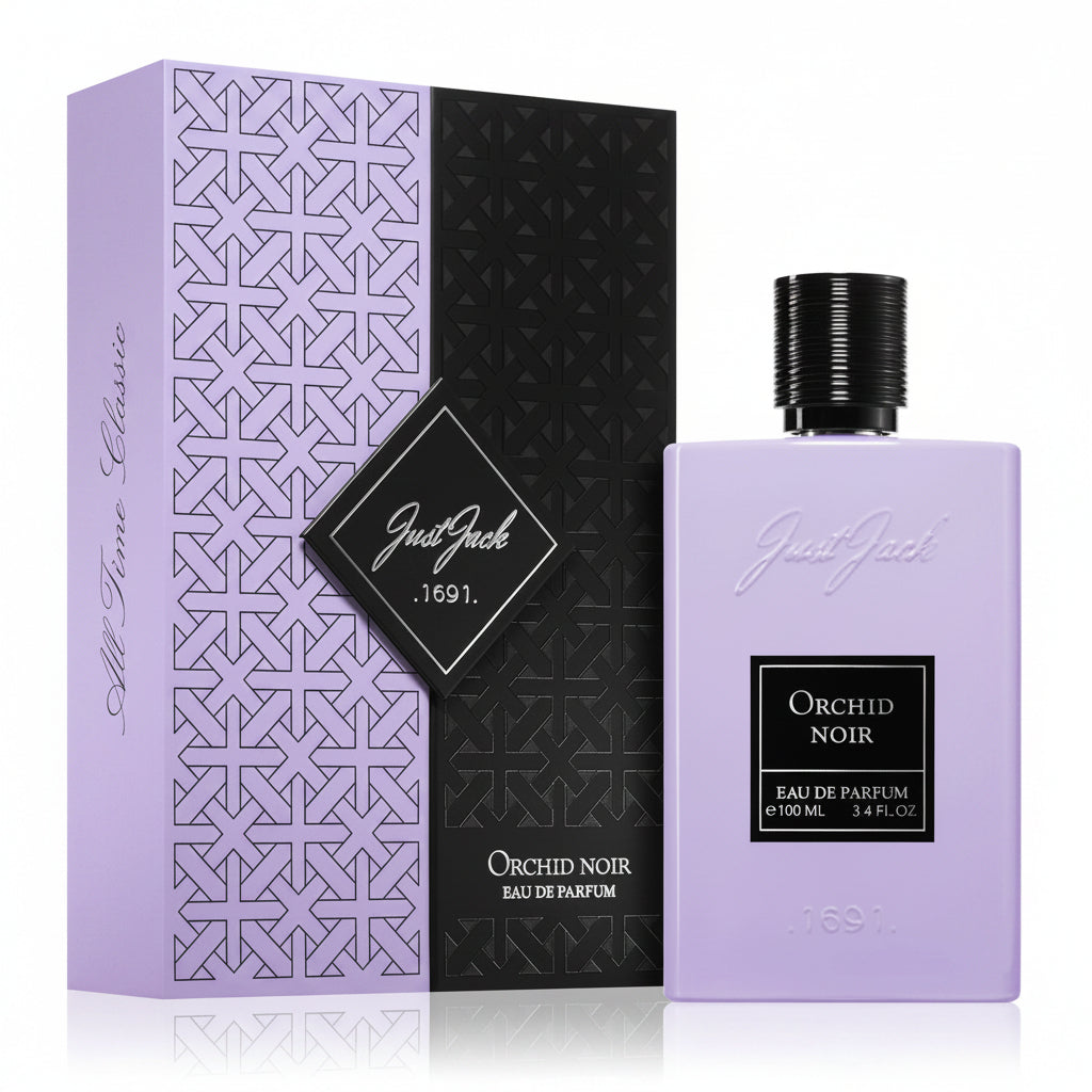 Just Jack Orchid Noir 100ml – un parfum oriental-floral intens si misterios, construit in jurul unui contrast intre fructe dulci, flori albe elegante si o baza calda, ambrata si usor afumata.