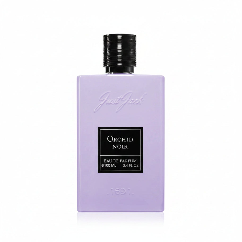 Just Jack Orchid Noir 100ml – un parfum oriental-floral intens si misterios, construit in jurul unui contrast intre fructe dulci, flori albe elegante si o baza calda, ambrata si usor afumata.