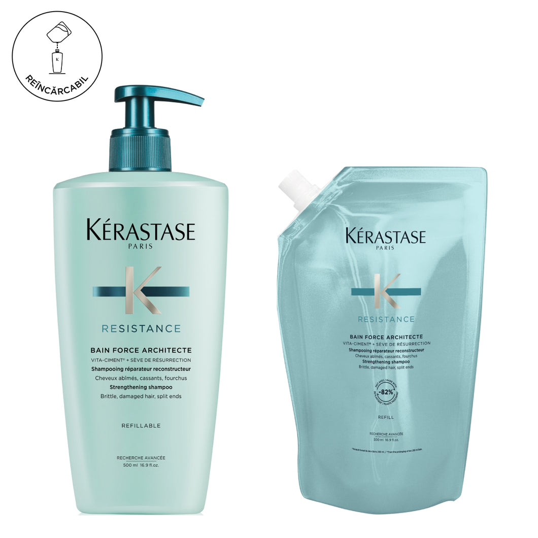 Set Kerastase Resistance Bain Force Architecte - Sampon Reincarcabil 500ml si Rezerva 500ml