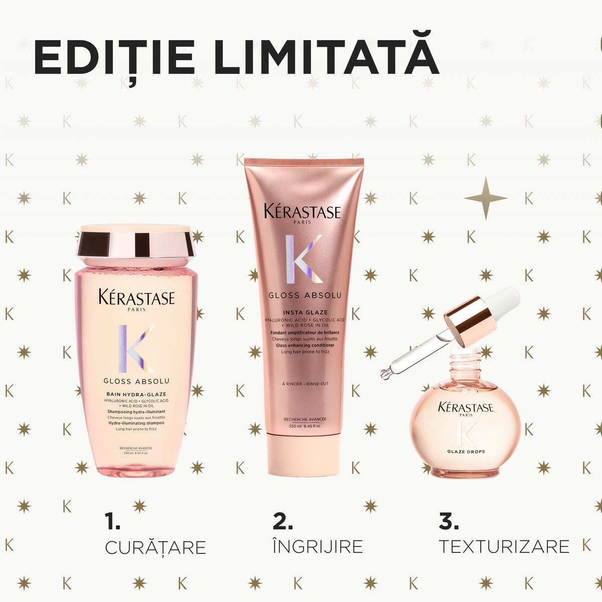 Kerastase Gloss Absolu Trio Holiday - Sampon 250ml + Balsam 250ml + Glaze Drop 45ml