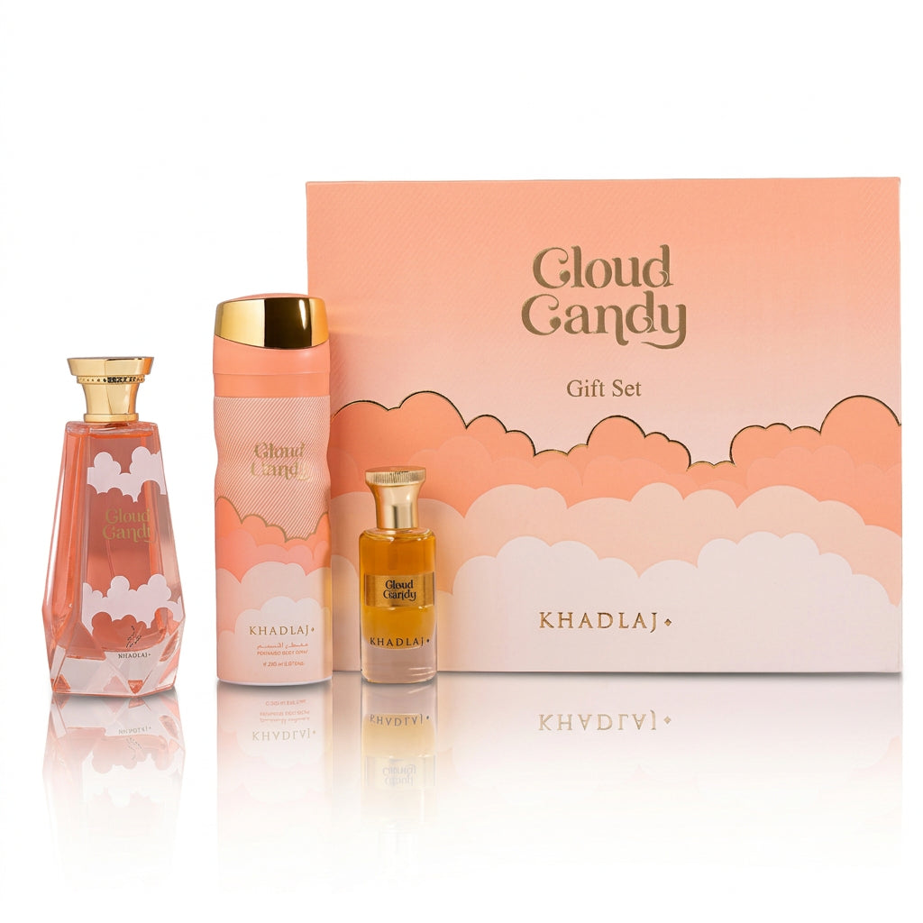 Khadlaj Cloud Candy Gift Set - Extract de Parfum 100ml & Deo 200ml si Ulei de Parfum 24ml 