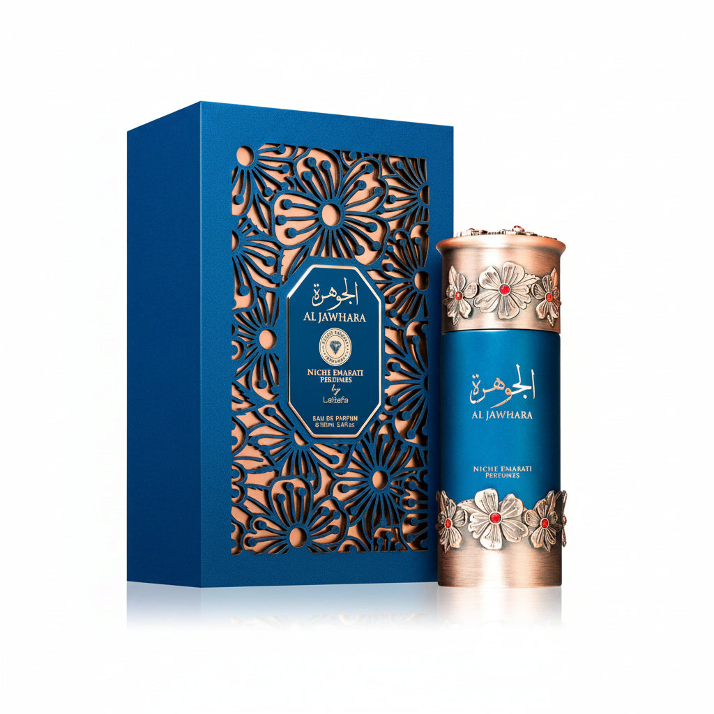 Lattafa Niche Emarati Al Jawhara 100ml – un parfum oriental sofisticat si luminos, cu o compozitie bogata ce imbina prospetimea citric-condimentata cu accente florale elegante si o baza calda, ambrata si lemnoasa.