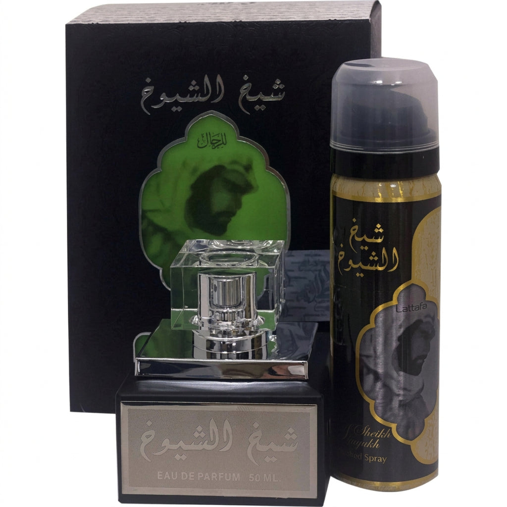 Lattafa Sheikh Al Shuyukh Black Gift Set - Apa de Parfum 50ml si Deodorant Spray 50ml