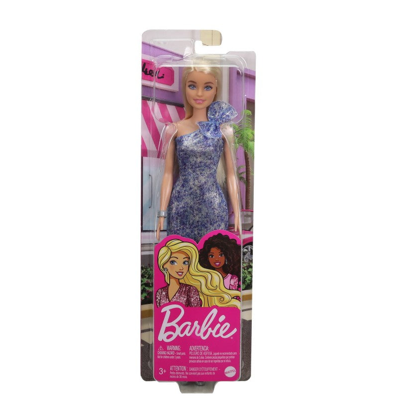 Barbie Papusa Tinute Stralucitoare Blonda cu Rochita Mov 33cm
