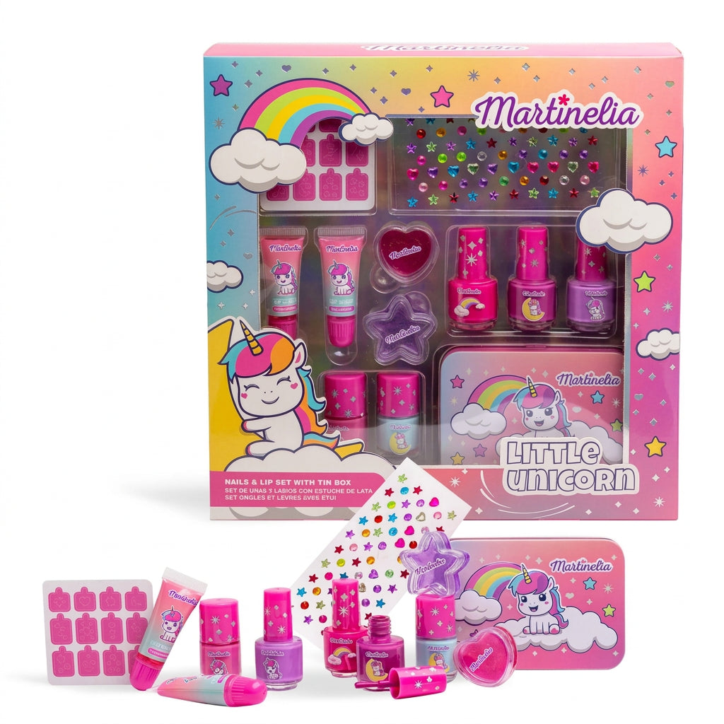 Martinelia Little Unicorn Set Luciu de Buze si Lac de Unghii - Set Pentru Copii in Cutie Metalica