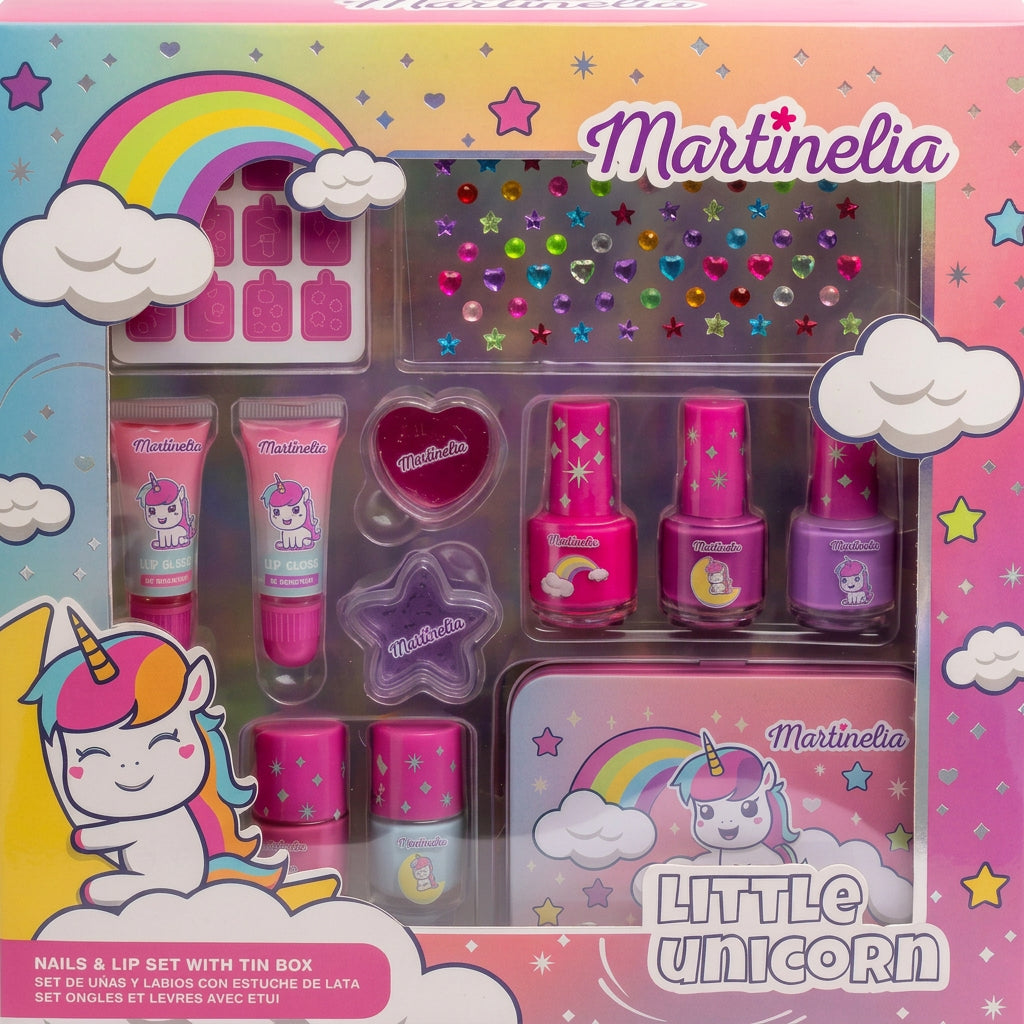 Martinelia Little Unicorn Set Luciu de Buze si Lac de Unghii - Set Pentru Copii in Cutie Metalica