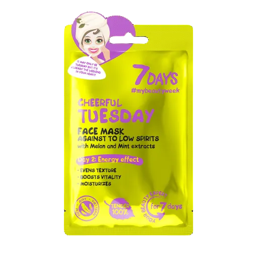 Mască de față tip șervețel 7DAYS Cheerful Tuesday cu pepene și mentă, plic de 28 g