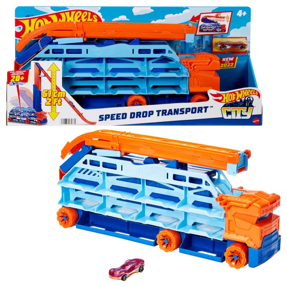 Hot Wheels Mega Transportator Masini si Pista de Lansare